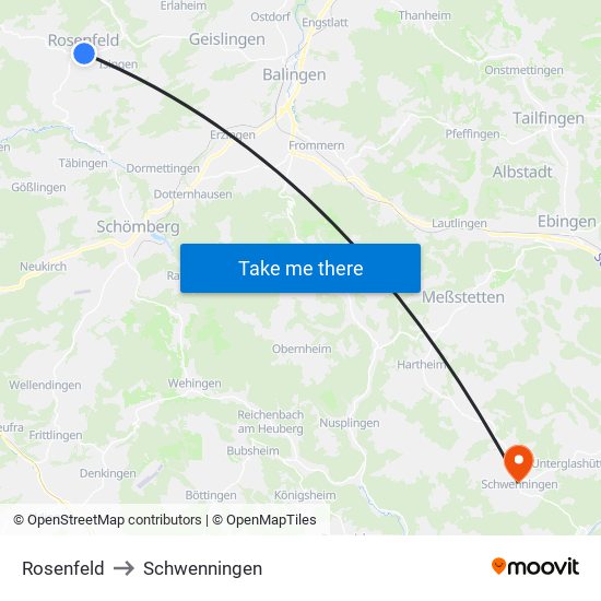 Rosenfeld to Schwenningen map