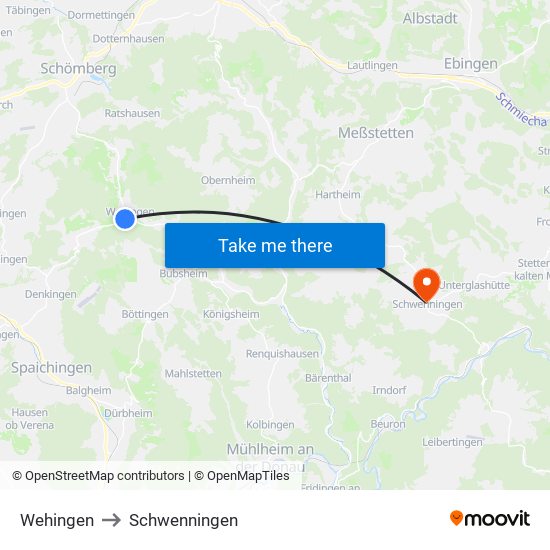 Wehingen to Schwenningen map