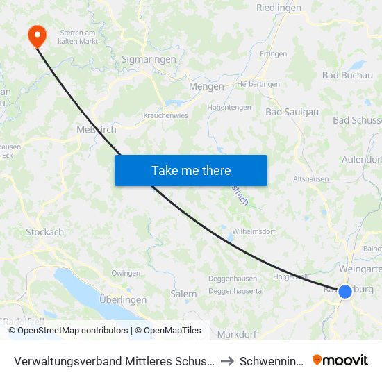 Verwaltungsverband Mittleres Schussental to Schwenningen map