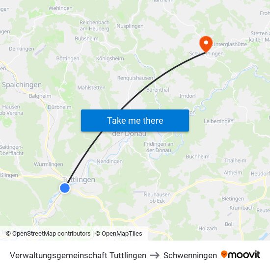 Verwaltungsgemeinschaft Tuttlingen to Schwenningen map