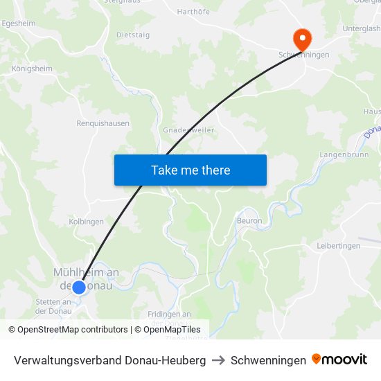 Verwaltungsverband Donau-Heuberg to Schwenningen map
