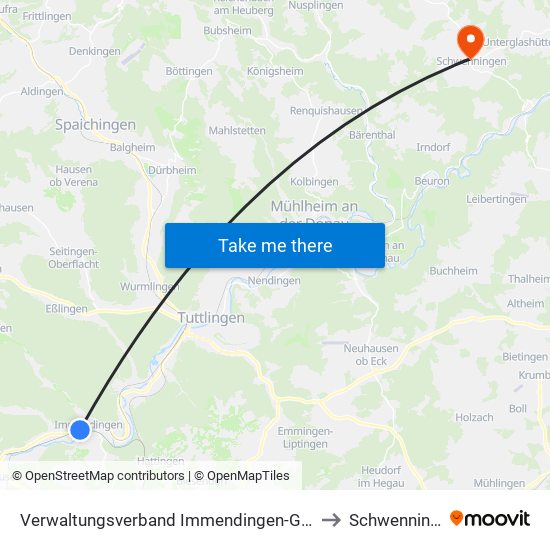 Verwaltungsverband Immendingen-Geisingen to Schwenningen map