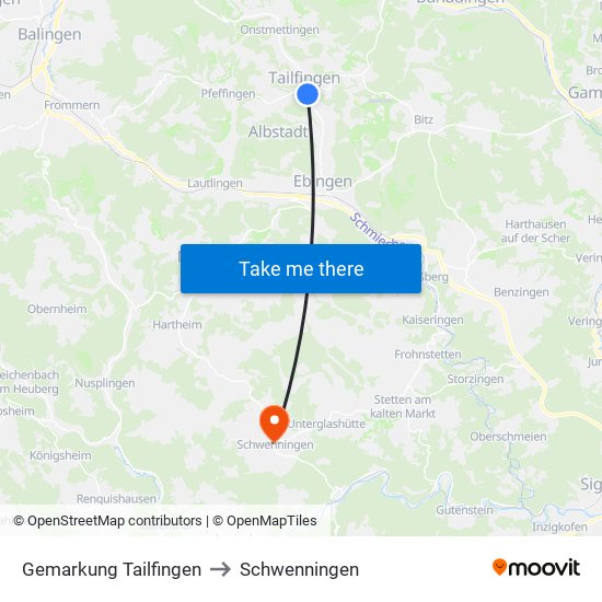 Gemarkung Tailfingen to Schwenningen map