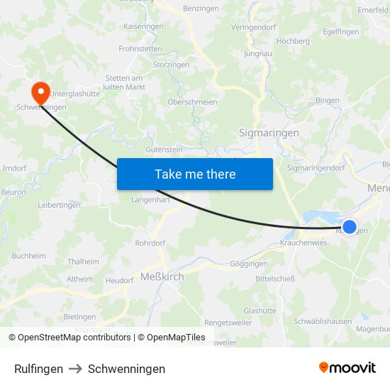 Rulfingen to Schwenningen map