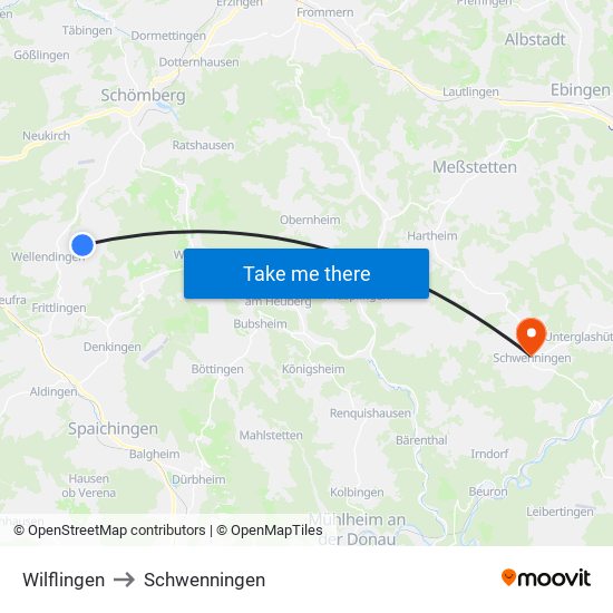 Wilflingen to Schwenningen map