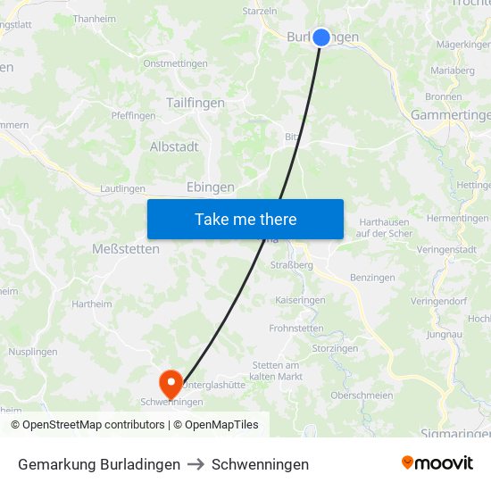 Gemarkung Burladingen to Schwenningen map