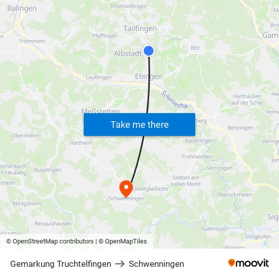 Gemarkung Truchtelfingen to Schwenningen map