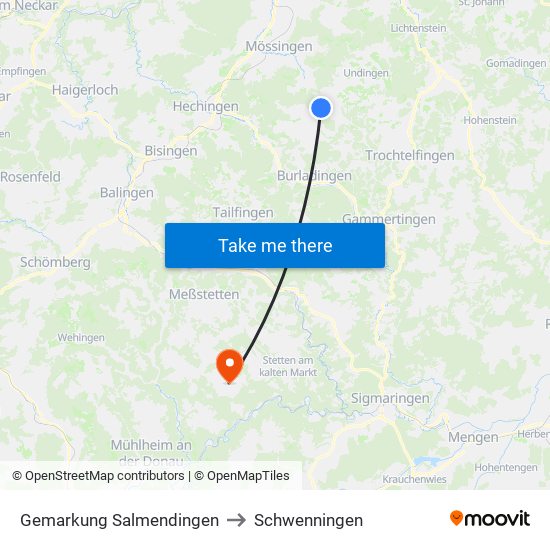 Gemarkung Salmendingen to Schwenningen map