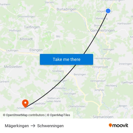 Mägerkingen to Schwenningen map