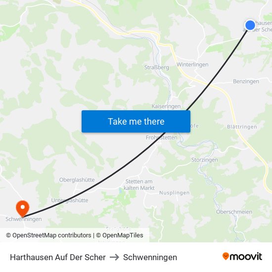 Harthausen Auf Der Scher to Schwenningen map