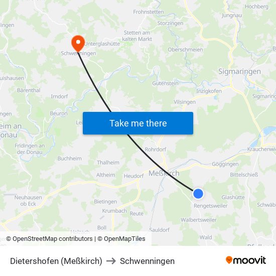 Dietershofen (Meßkirch) to Schwenningen map