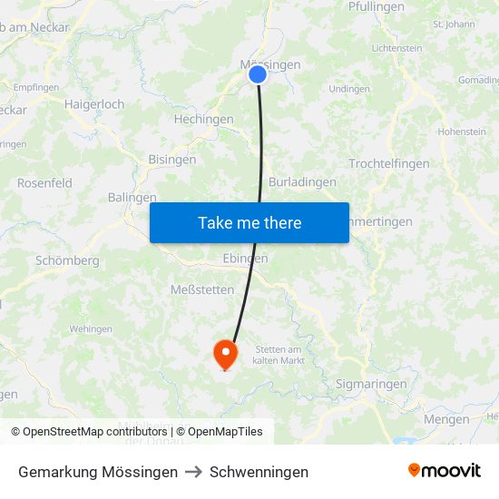 Gemarkung Mössingen to Schwenningen map