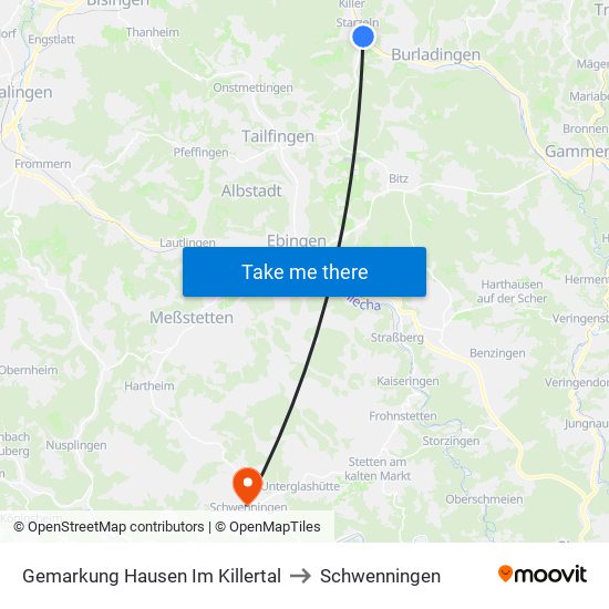Gemarkung Hausen Im Killertal to Schwenningen map