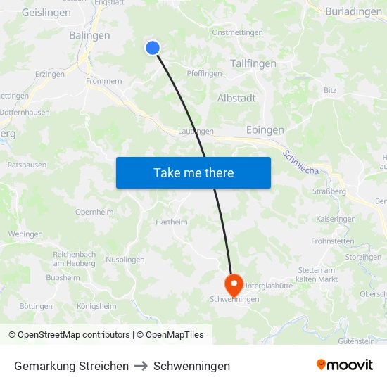 Gemarkung Streichen to Schwenningen map