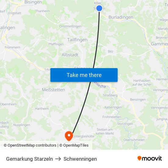 Gemarkung Starzeln to Schwenningen map