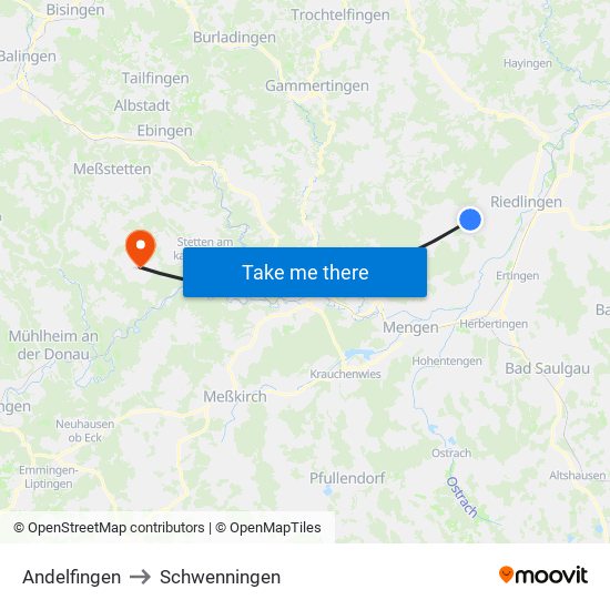 Andelfingen to Schwenningen map