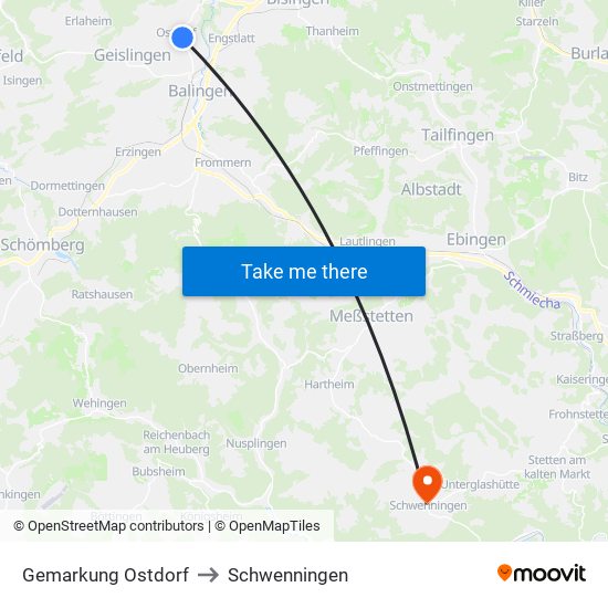 Gemarkung Ostdorf to Schwenningen map