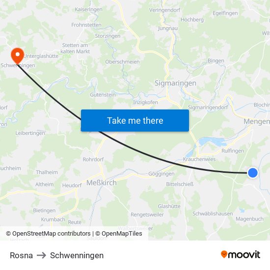 Rosna to Schwenningen map