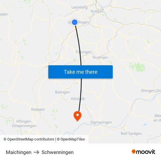 Maichingen to Schwenningen map