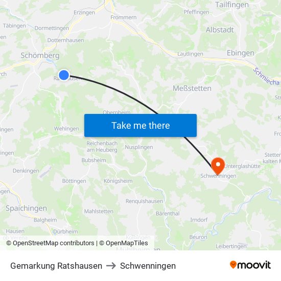 Gemarkung Ratshausen to Schwenningen map