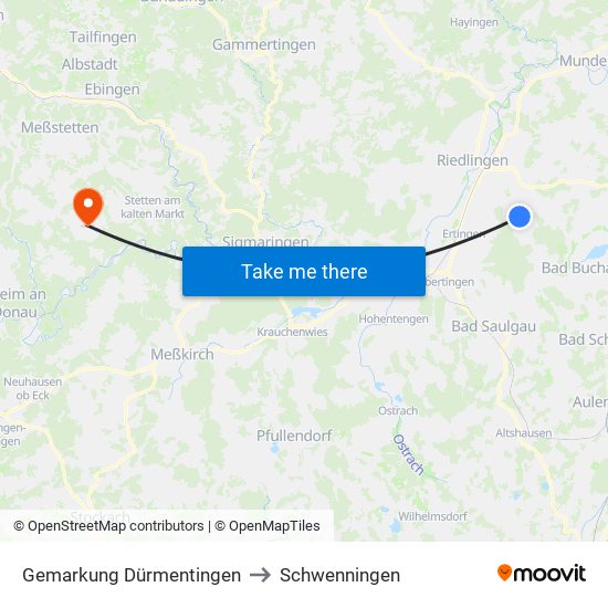 Gemarkung Dürmentingen to Schwenningen map