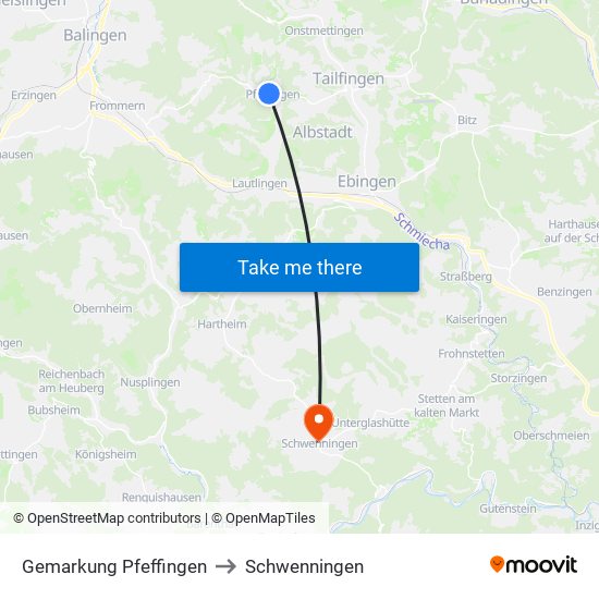 Gemarkung Pfeffingen to Schwenningen map