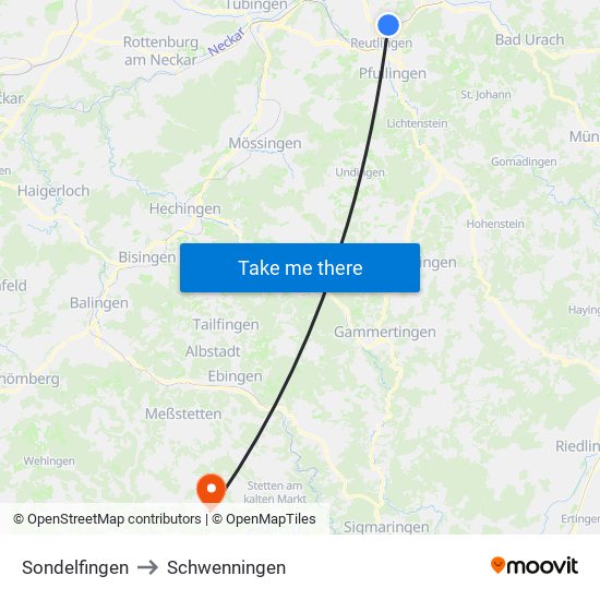 Sondelfingen to Schwenningen map