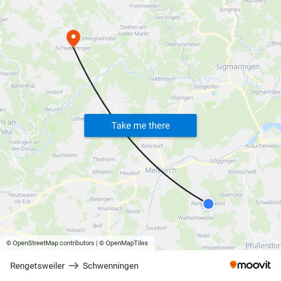 Rengetsweiler to Schwenningen map