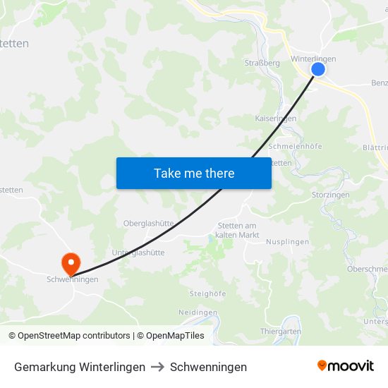 Gemarkung Winterlingen to Schwenningen map