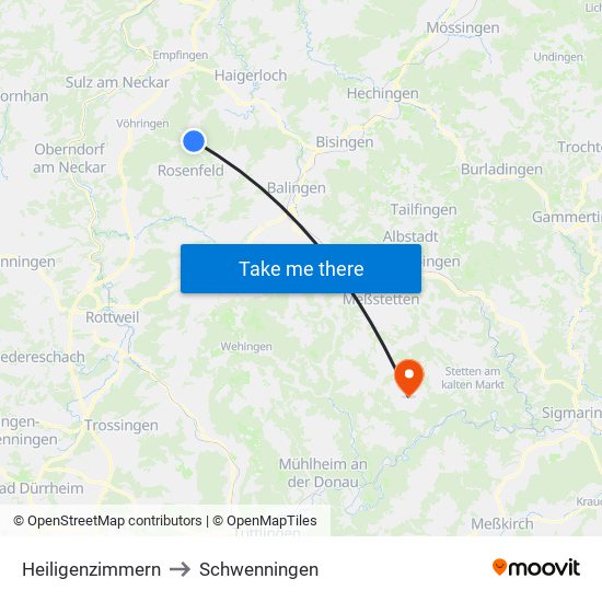 Heiligenzimmern to Schwenningen map