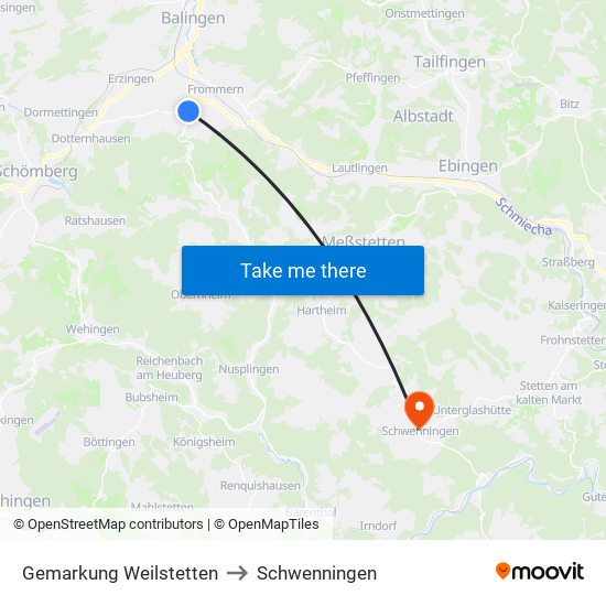 Gemarkung Weilstetten to Schwenningen map