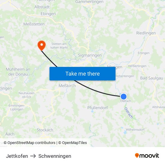 Jettkofen to Schwenningen map