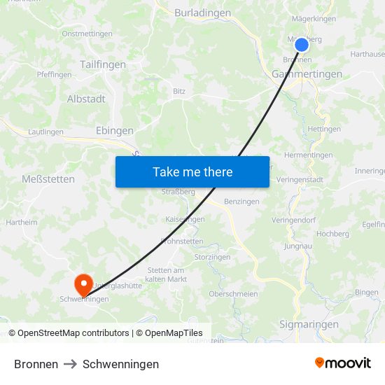 Bronnen to Schwenningen map