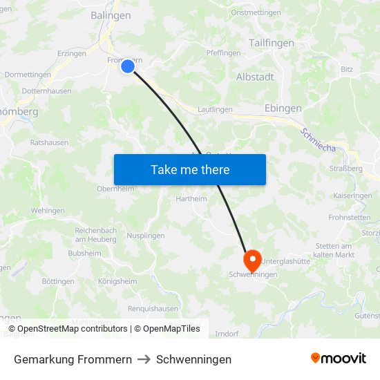 Gemarkung Frommern to Schwenningen map