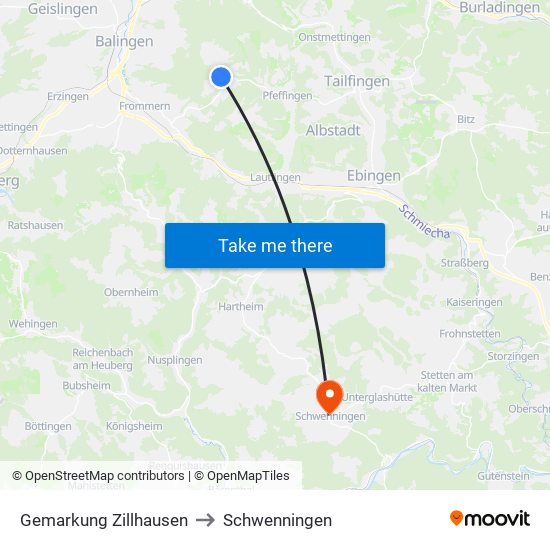 Gemarkung Zillhausen to Schwenningen map