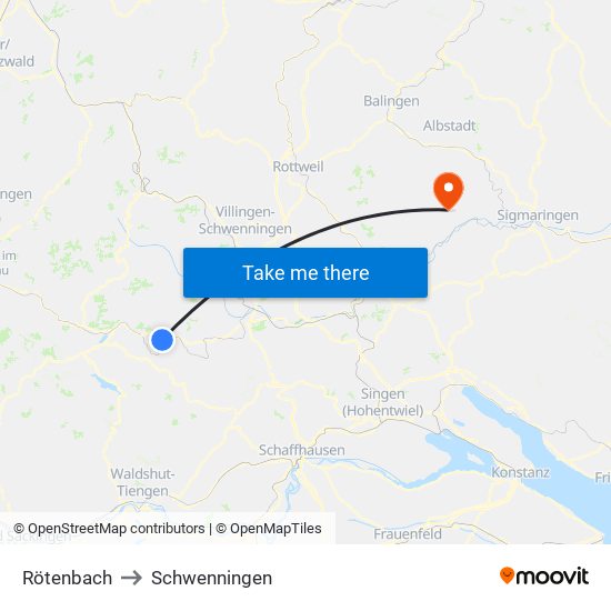 Rötenbach to Schwenningen map