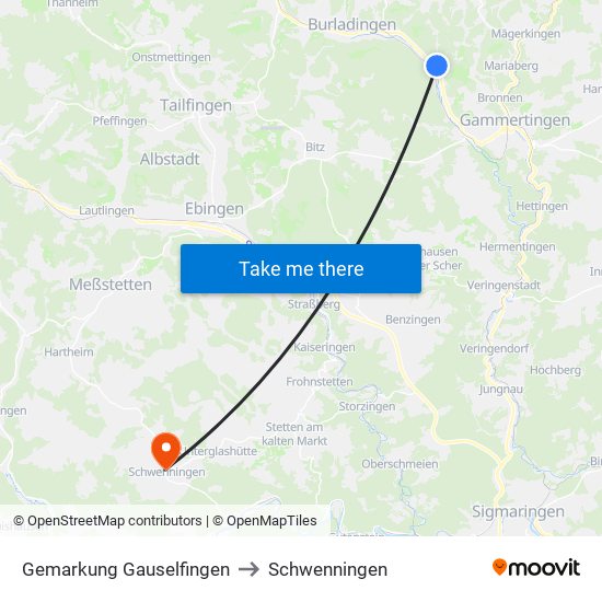 Gemarkung Gauselfingen to Schwenningen map