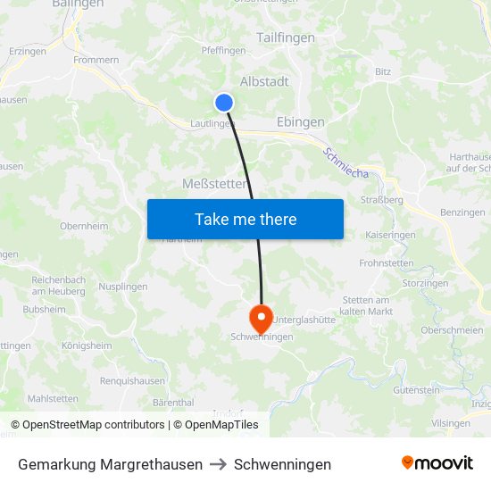 Gemarkung Margrethausen to Schwenningen map