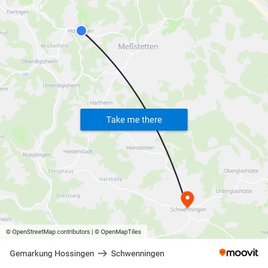 Gemarkung Hossingen to Schwenningen map