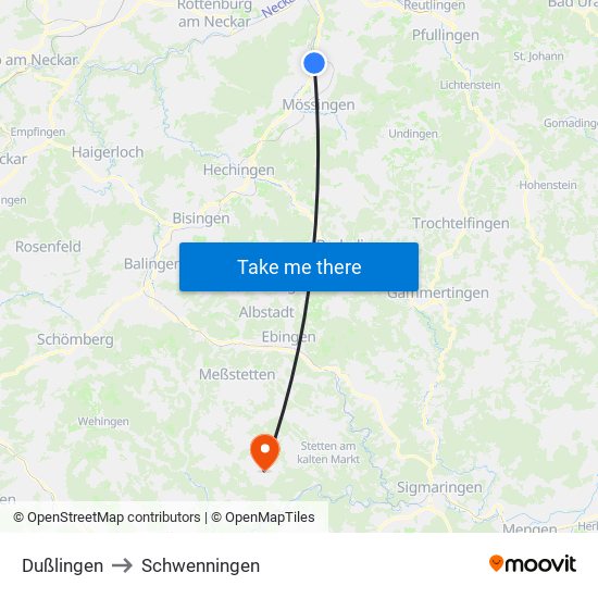 Dußlingen to Schwenningen map