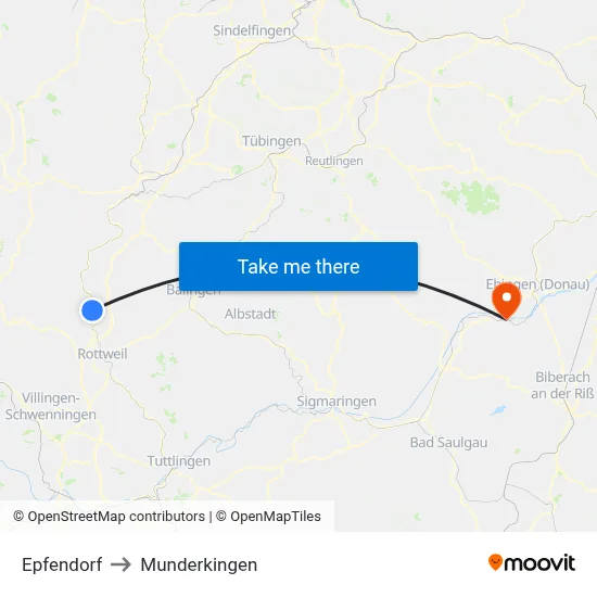 Epfendorf to Munderkingen map