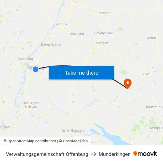 Verwaltungsgemeinschaft Offenburg to Munderkingen map