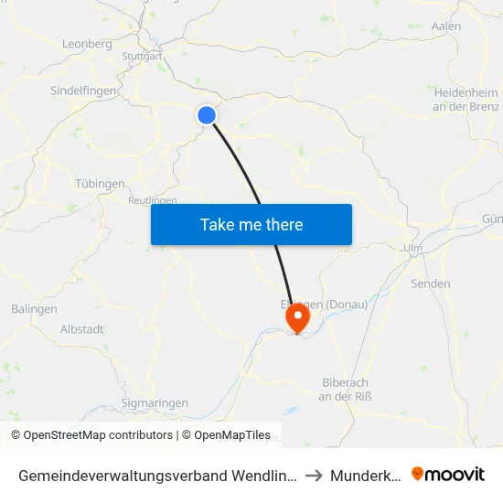 Gemeindeverwaltungsverband Wendlingen am Neckar to Munderkingen map