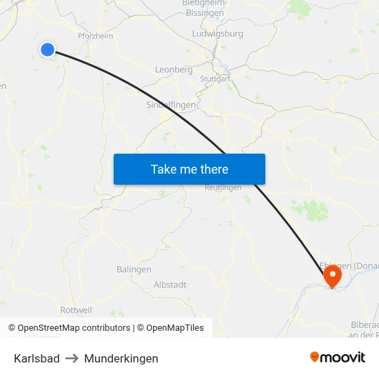 Karlsbad to Munderkingen map