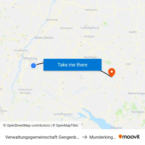 Verwaltungsgemeinschaft Gengenbach to Munderkingen map