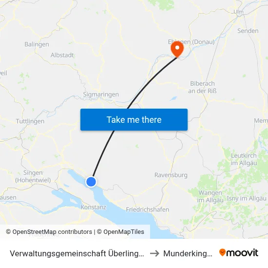 Verwaltungsgemeinschaft Überlingen to Munderkingen map