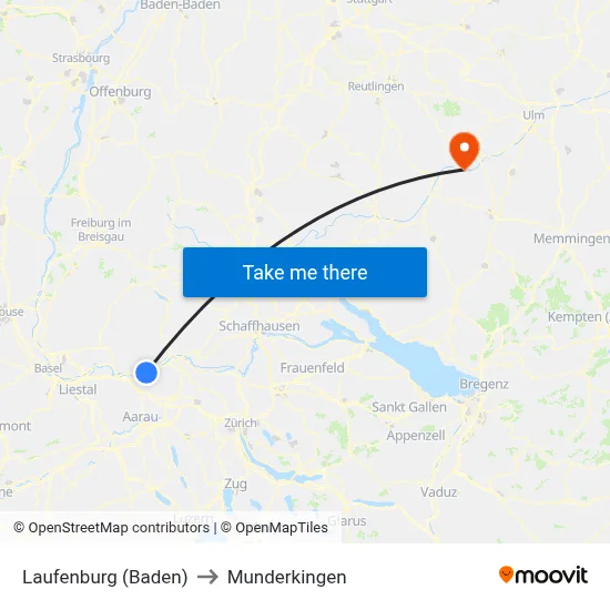 Laufenburg (Baden) to Munderkingen map