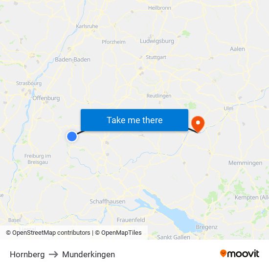 Hornberg to Munderkingen map