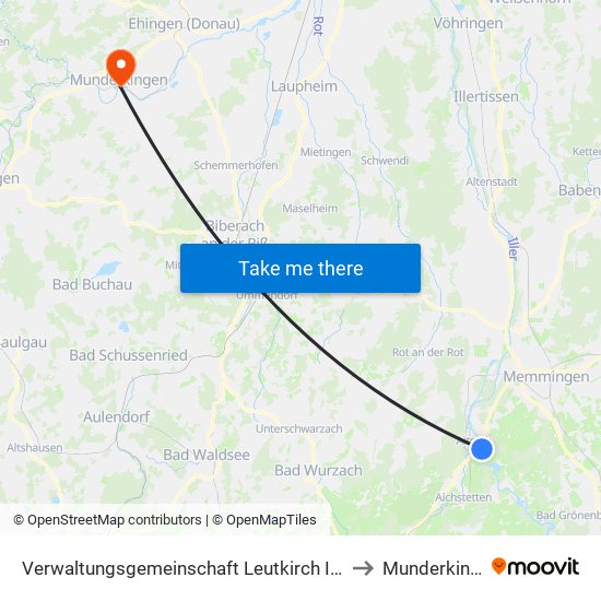 Verwaltungsgemeinschaft Leutkirch Im Allgäu to Munderkingen map