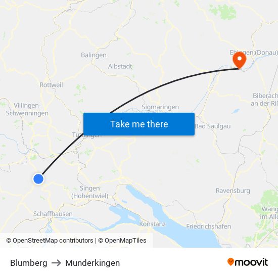 Blumberg to Munderkingen map